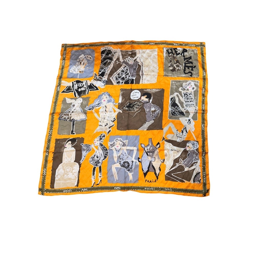 Hermes Jaime Mon Carre Orange Silk Scarf Dimitri Rybaltchenko 90cm Square